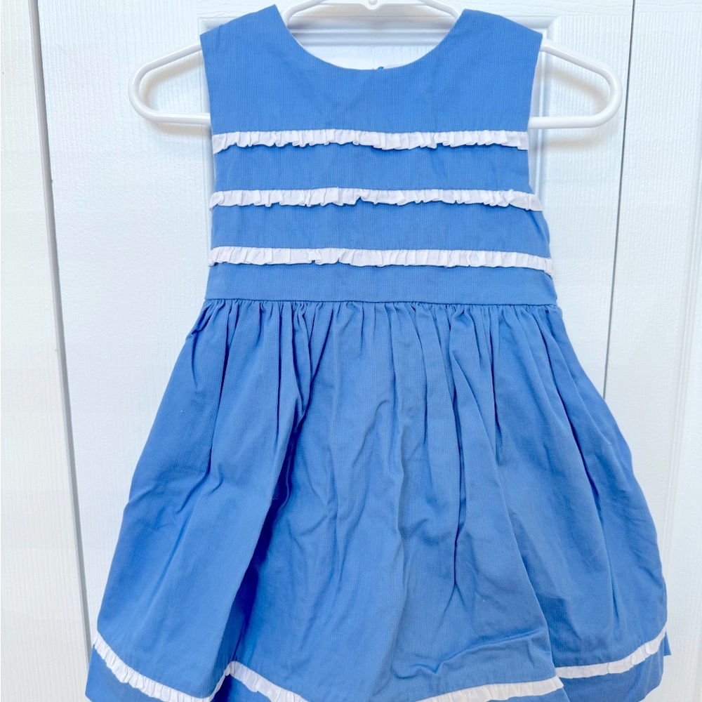 Bella Bliss Blue and White Ruffle Dress Toddler Girl Size 2